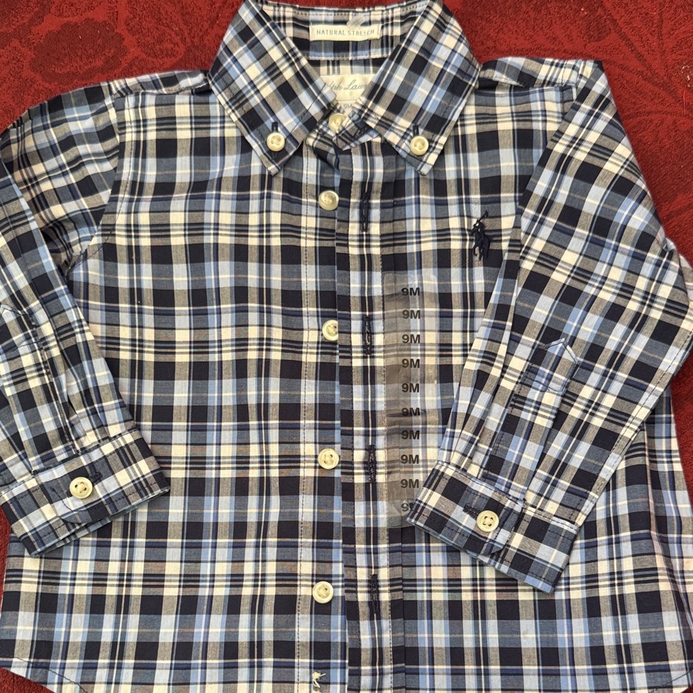 Ralph Lauren Blue and White Plaid Kids Button-Down Shirt